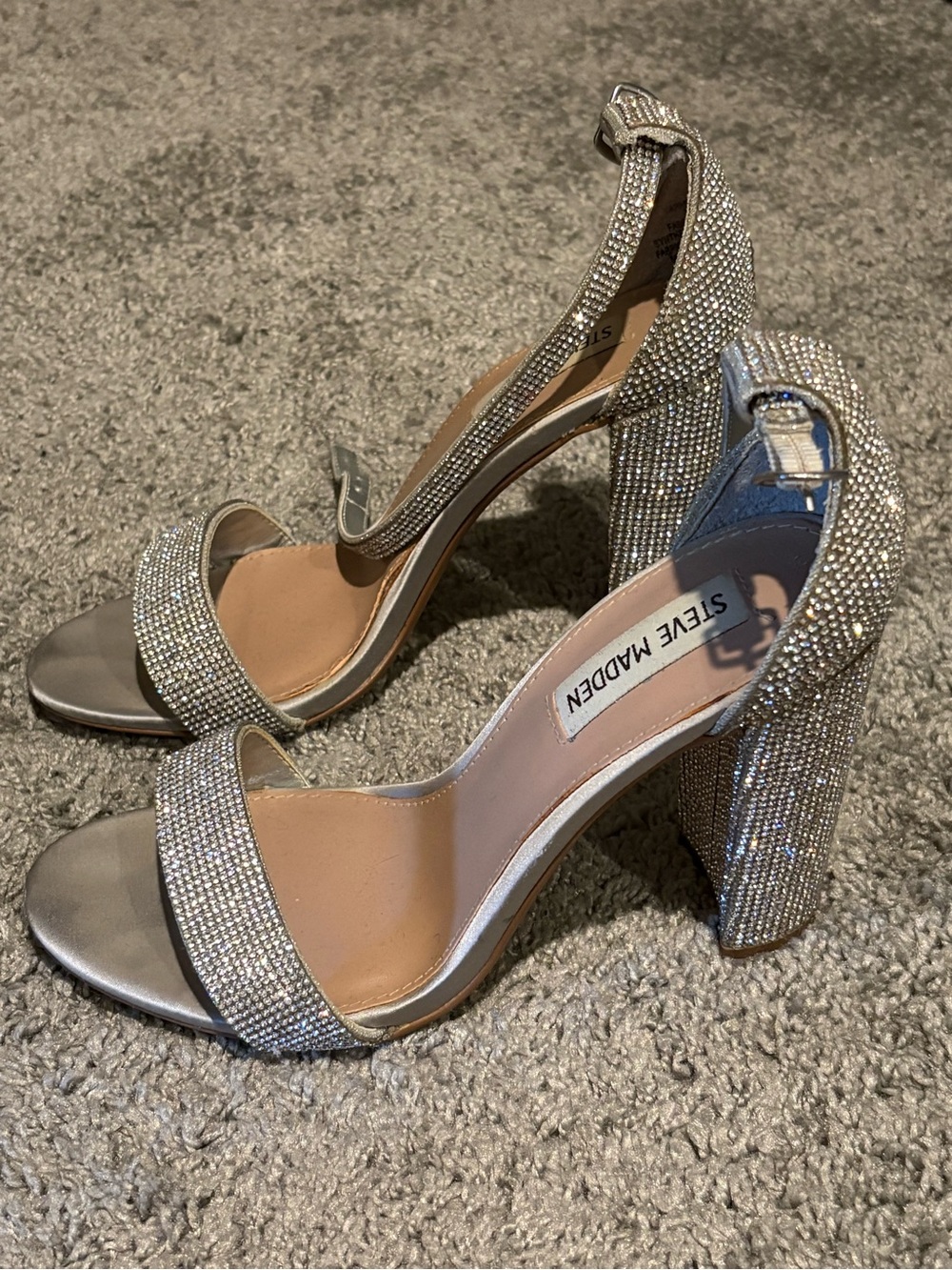 Steve Madden Silver Rhinestone Ankle-Strap Heels